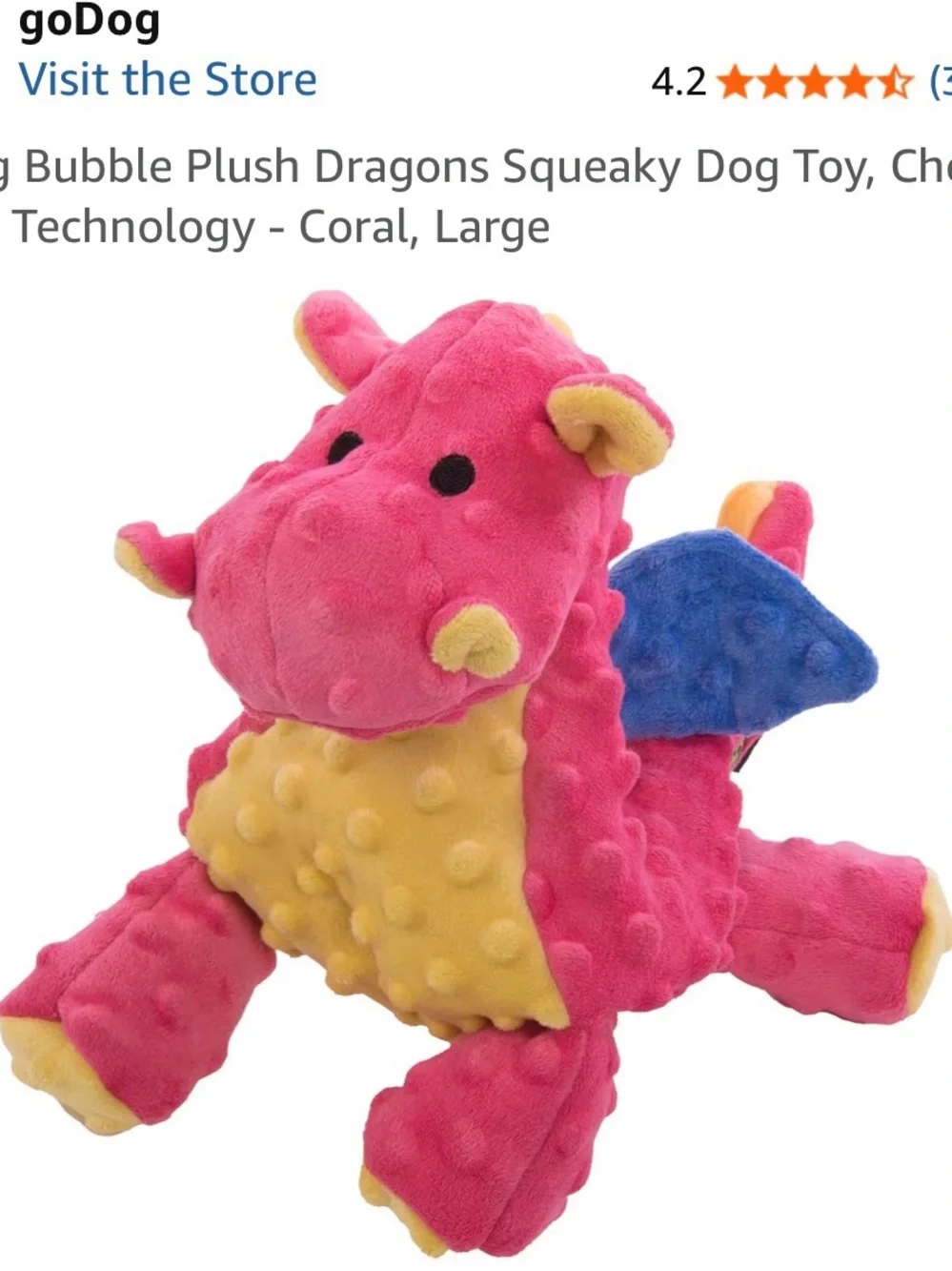 goDog Bubble Plush Dragons Squeaky Dog Toy
